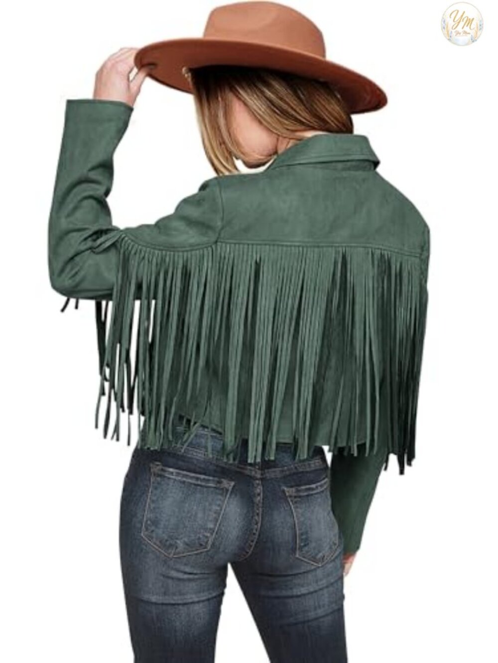Faux Suede Fringe Cropped Motorcycle Jacket for Women